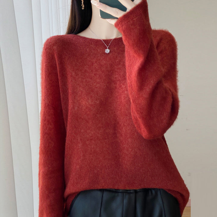 Damen Ultraleichter Mohair‑Look Oversize-Pullover mit U-Boot-Ausschnitt und überschnittener Schulter Drune