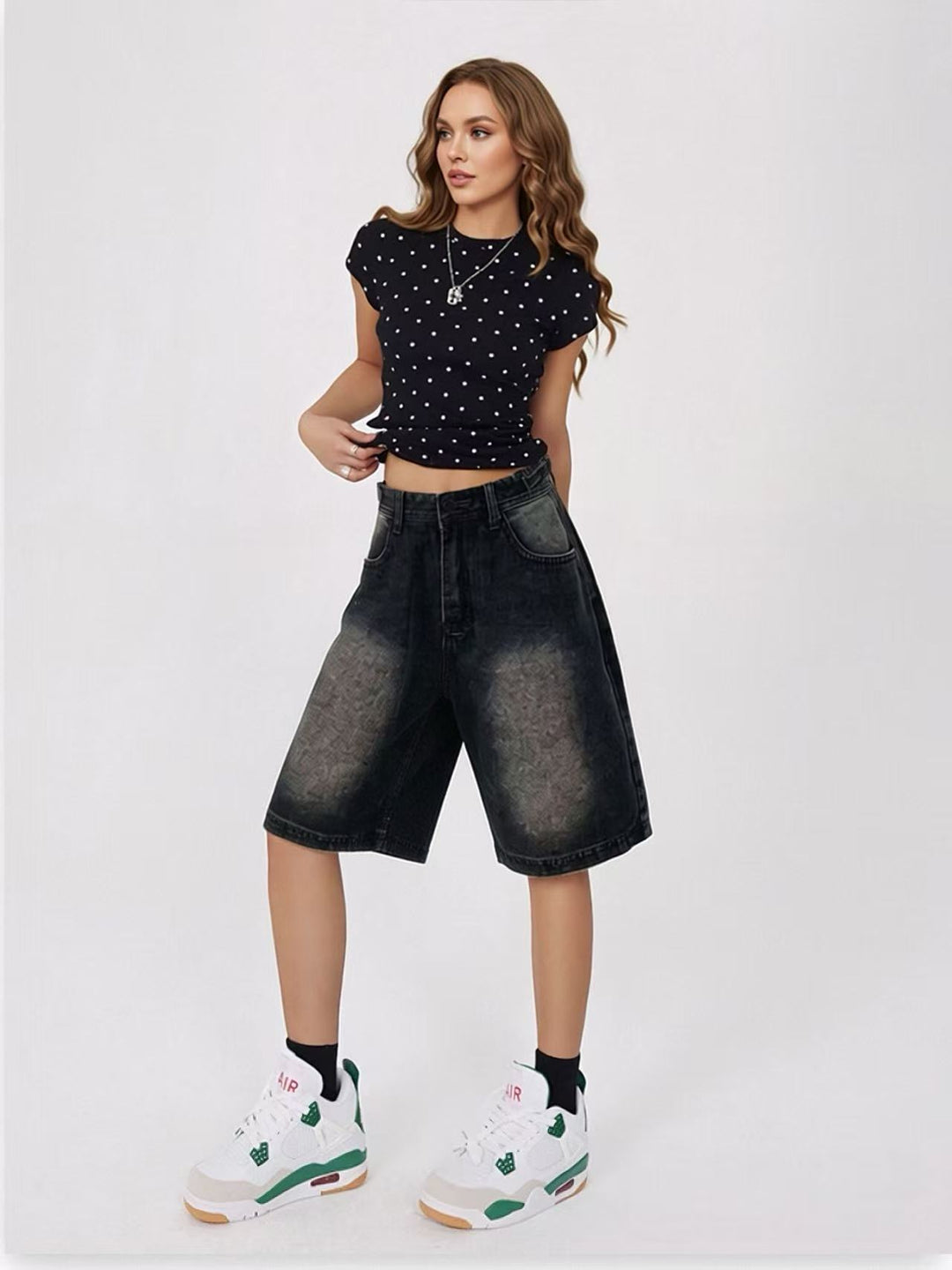 Damen lässige Denim-Shorts mit hohem Bund und weitem Schnitt Drune