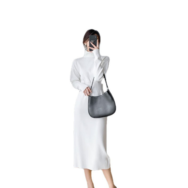 Damen Strickkleid mit hohem Kragen und figurbetontem Design Drune