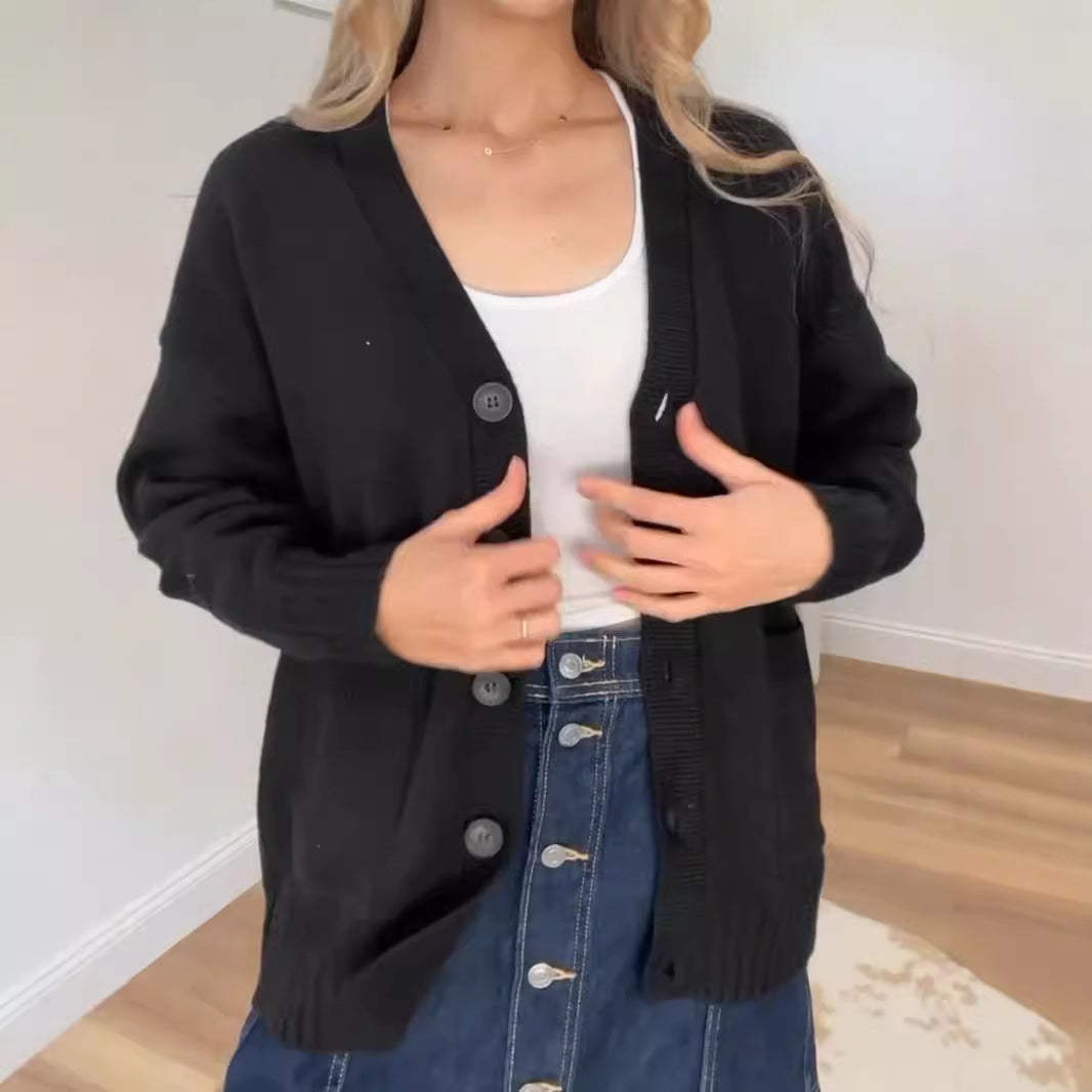 Damen Strickjacke mit Taschen und modernen Knöpfen Drune