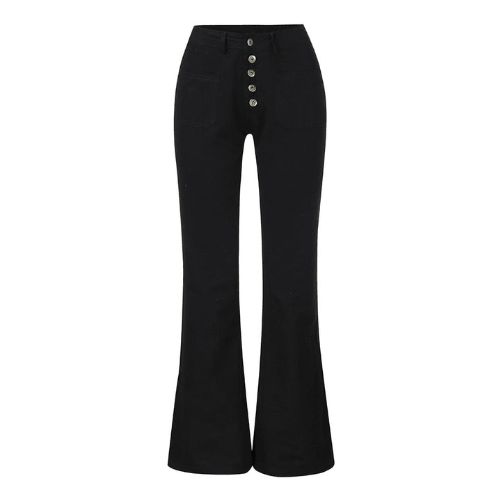 Damen Schlagjeans mit hohem Bund und retro Knopfdetails Drune