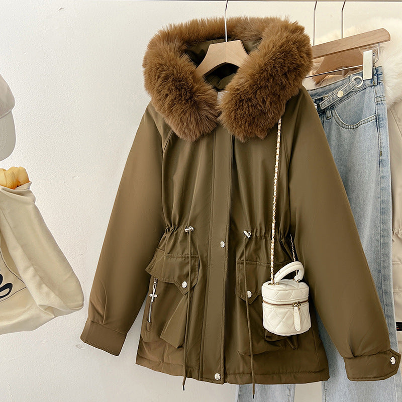 Damen Wattierter Parka mit Tunnelzugtaillierung, Kapuze und voluminösem Kunstfellkragen Drune
