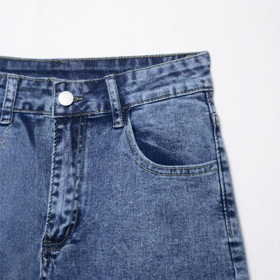 Damen weite Denim-Hose mit Patch-Design Drune