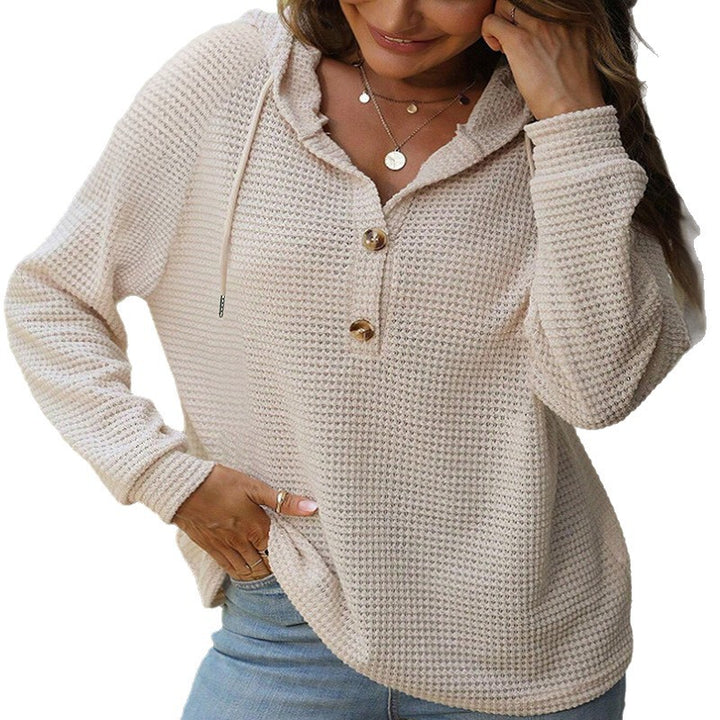 Damen Waffelstrick-Hoodie mit halber Knopfleiste und Kapuze Drune