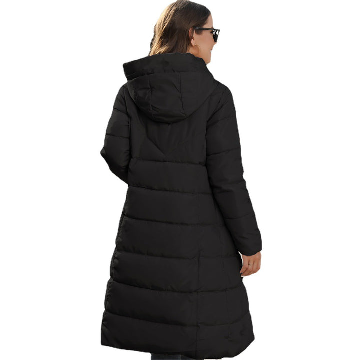Damen Langer Steppmantel mit Kapuze und Thermofutter Drune