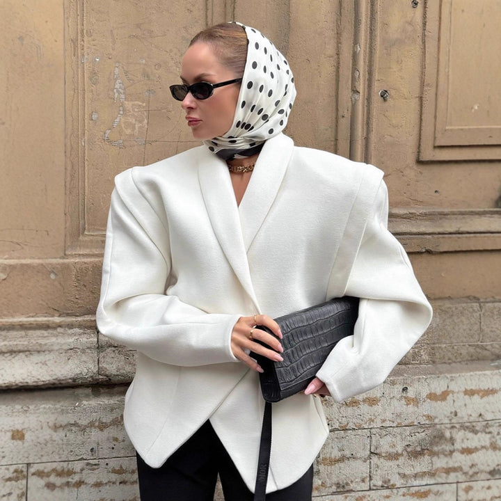 Damen Modischer Oversized-Wollmantel mit tailliertem Design und Gürtel Drune