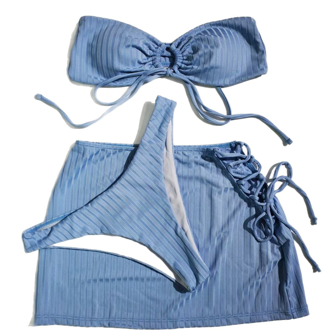Damen Bandeau-Bikini mit verspieltem Knoten und seitlichen Schnüren Drune