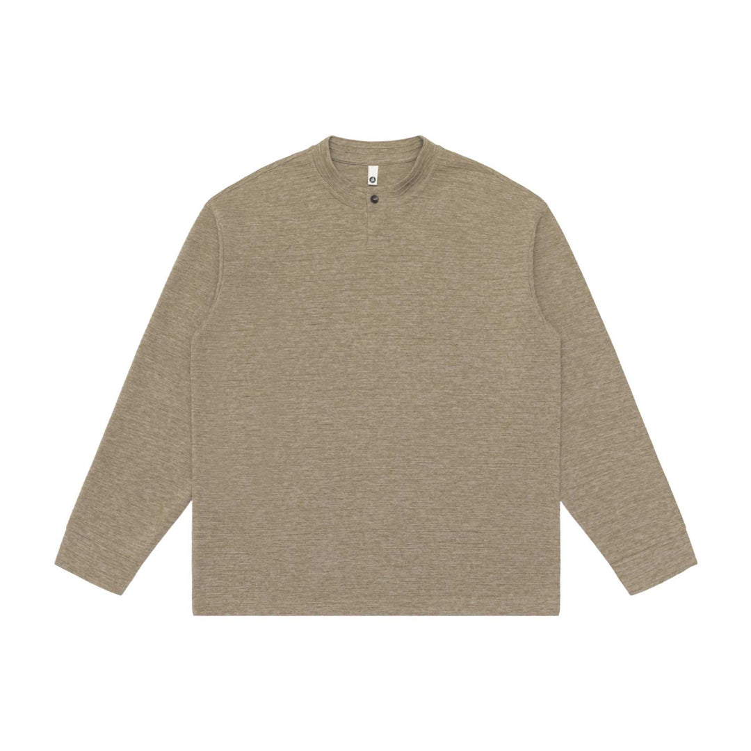Unisex Strukturierter Henley-Pullover mit kurzem Knopfkragen und Oversize-Schnitt Drune