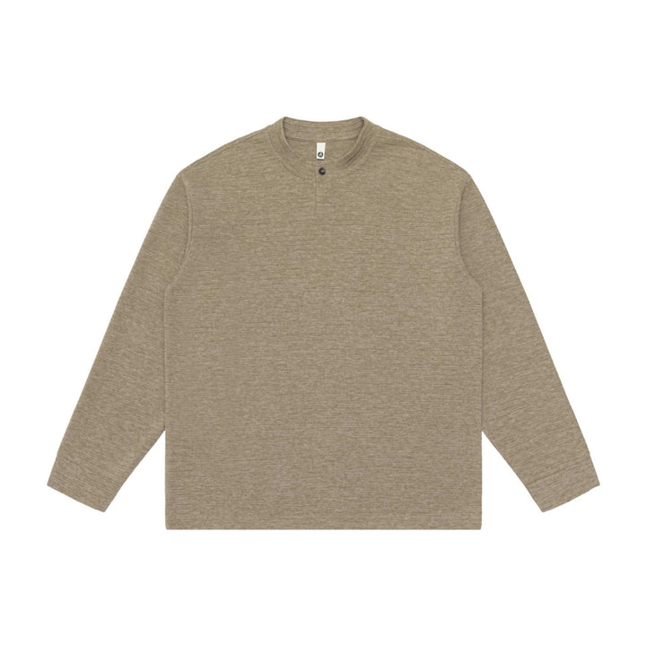 Unisex Strukturierter Henley-Pullover mit kurzem Knopfkragen und Oversize-Schnitt Drune