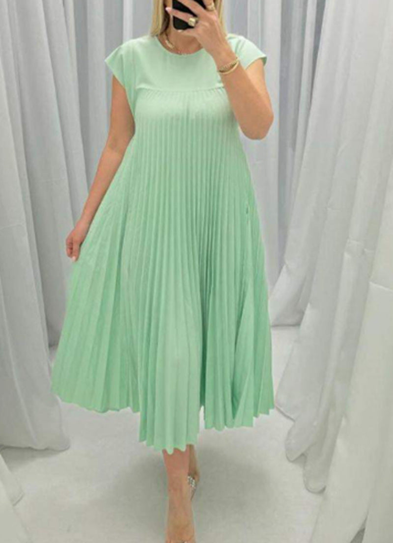 Damen nan fließendes plissiertes Maxikleid mit überschnittenen Schultern und Eingrifftaschen Drune