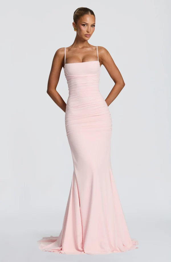 Damen Elegantes Tailliertes Maxikleid mit Raffungen Drune