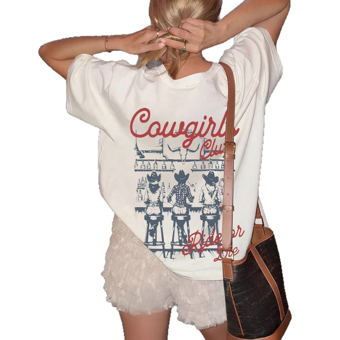 Damen Oversize T-Shirt mit Retro Cowgirl-Motiv Drune