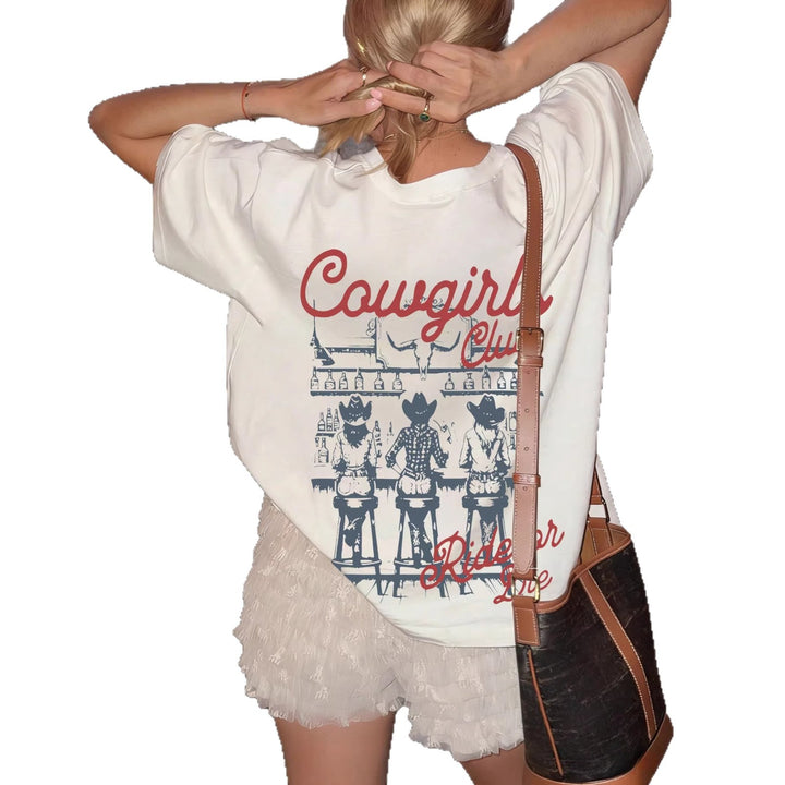 Damen Oversize T-Shirt mit Retro Cowgirl-Motiv Drune