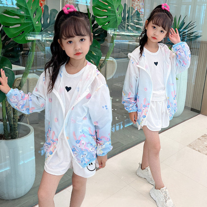 Damen nan leichte transparente Regenjacke für Mädchen mit Kapuze und verspieltem Cartoon-Print Drune