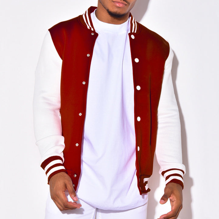 Herren nan Retro-Sport-Bomberjacke mit Druckknopfleiste, Kontrastärmeln und Rippbündchen Drune