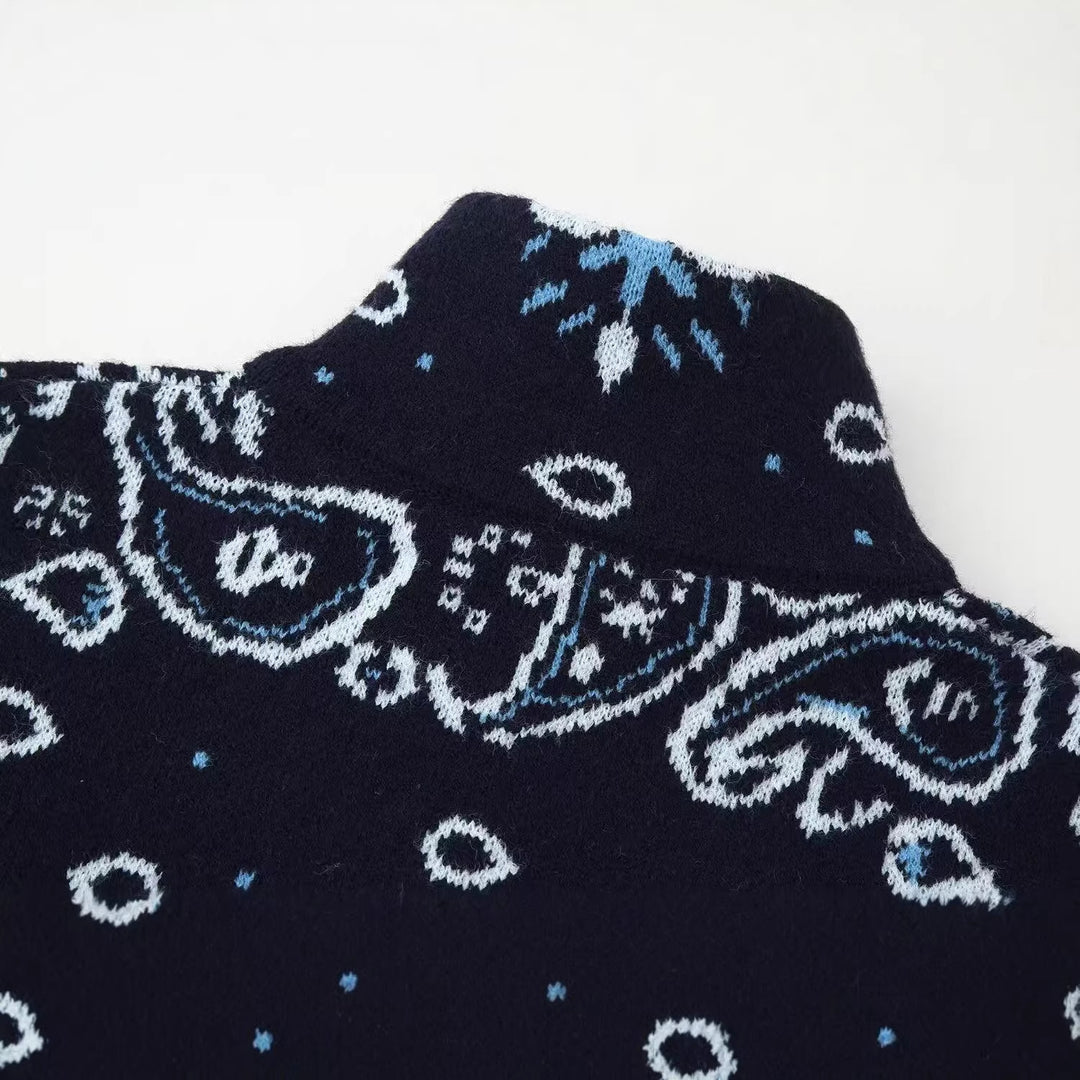 Damen Grobgestrickte Strickjacke mit Reißverschluss, Paisley‑Jacquard und Stehkragen Drune