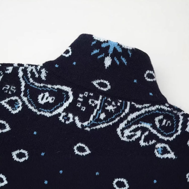 Damen Grobgestrickte Strickjacke mit Reißverschluss, Paisley‑Jacquard und Stehkragen Drune