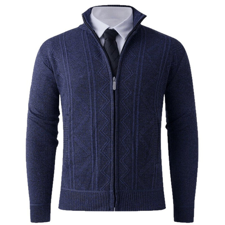 Herren Strick-Zipjacke mit Stehkragen und dezentem Rautenmuster Drune