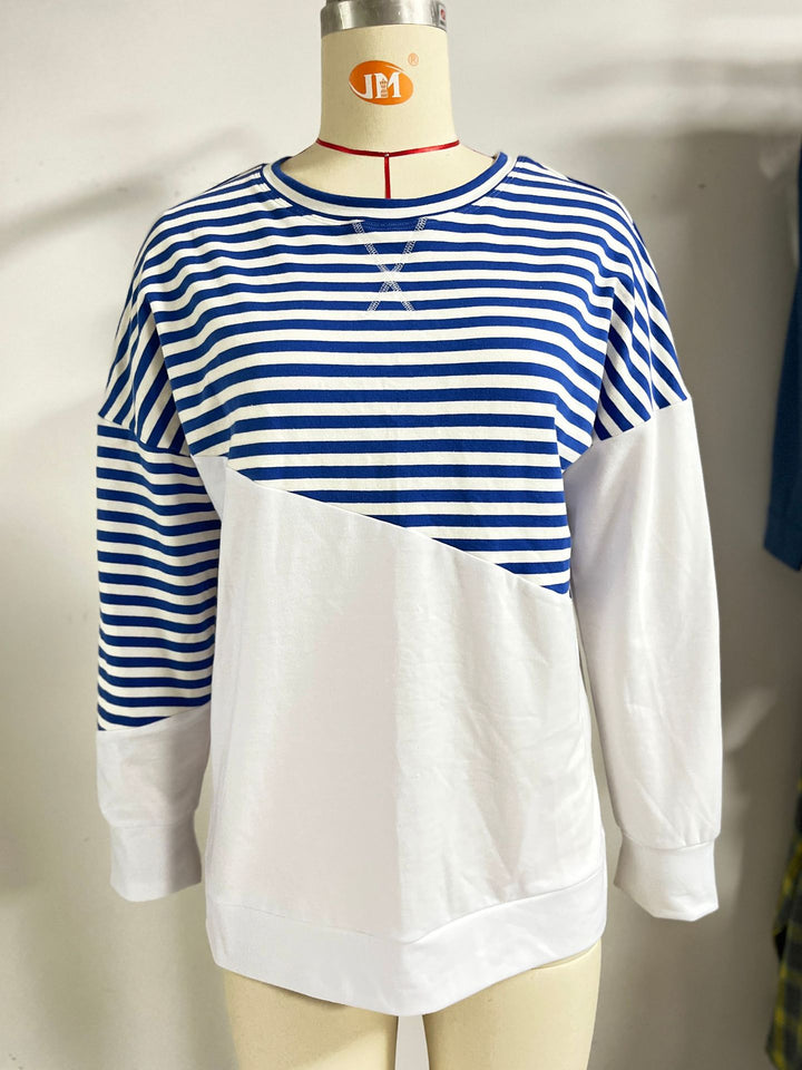 Damen lässiges Sweatshirt mit gestreiftem Design und abgesetztem Saum Drune