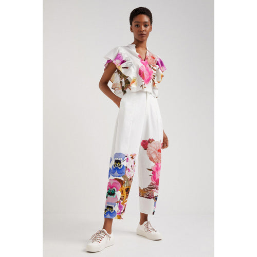 Damen Blusen- und Hosen-Set mit floralem Design und zarten Rüschendetails Drune