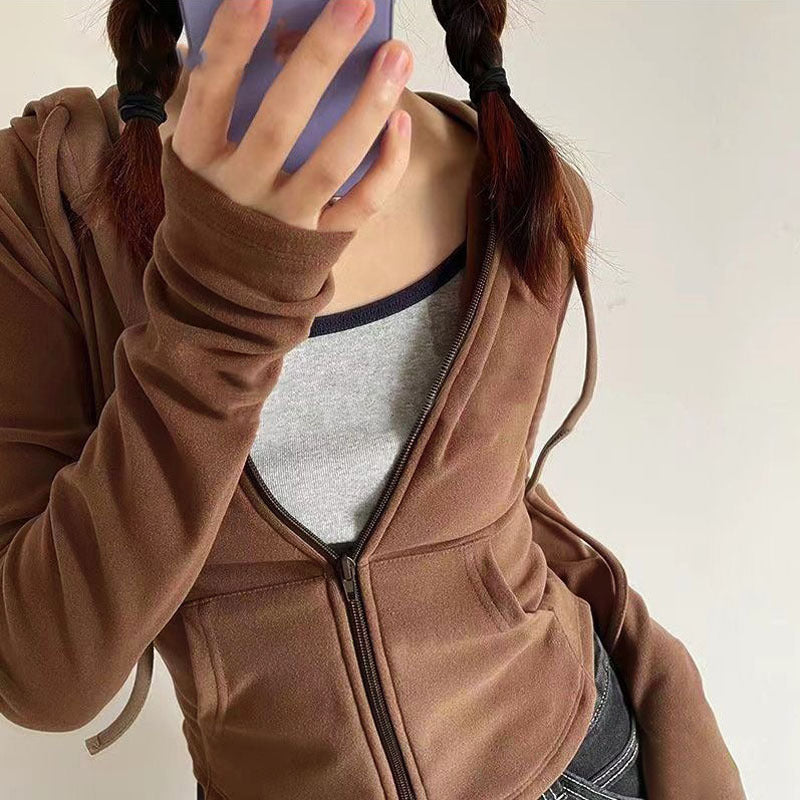 Damen sportliche Kapuzenjacke mit Reißverschluss und gemütlichem Schnitt Drune