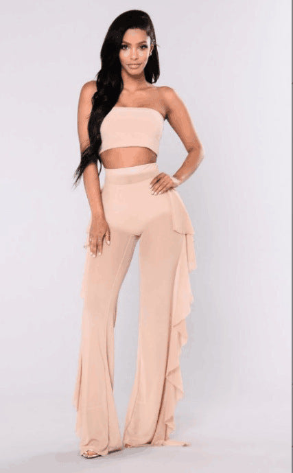 Damen Anziehbare Boho-Hosen mit Rüsche Drune