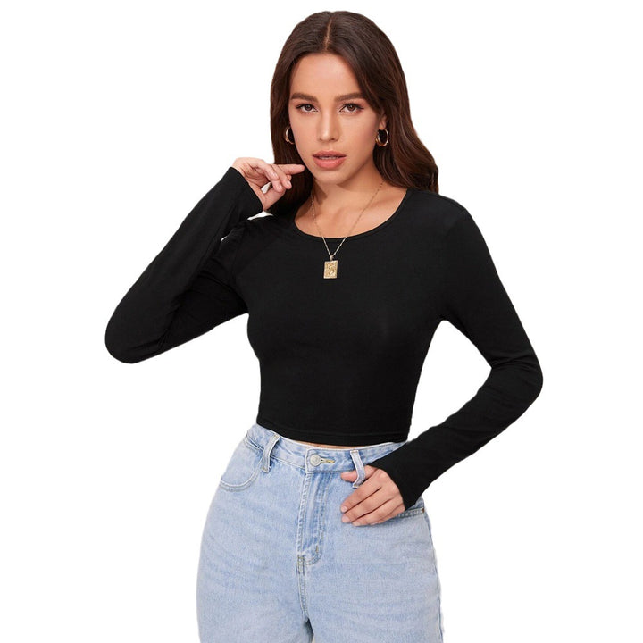 Damen figurbetontes Cropped-Longsleeve mit Sculpting-Passform und Rundhalsausschnitt Drune