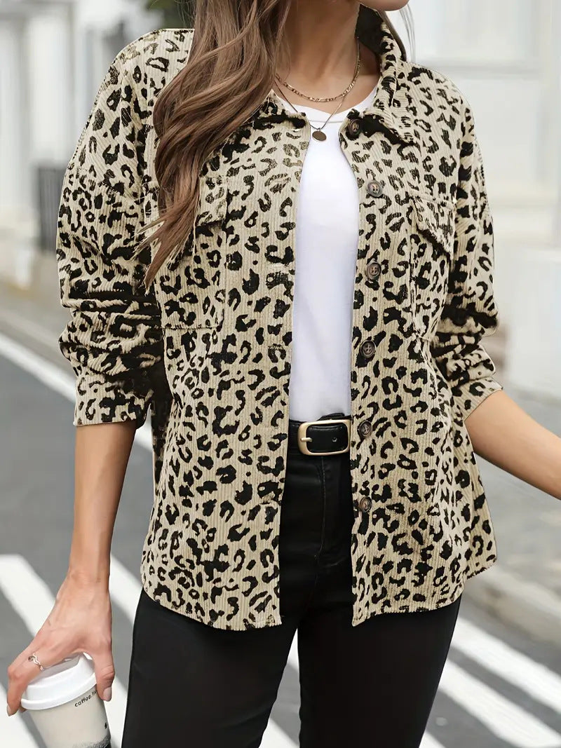Damen Flanelljacke mit Leopardenmuster Drune