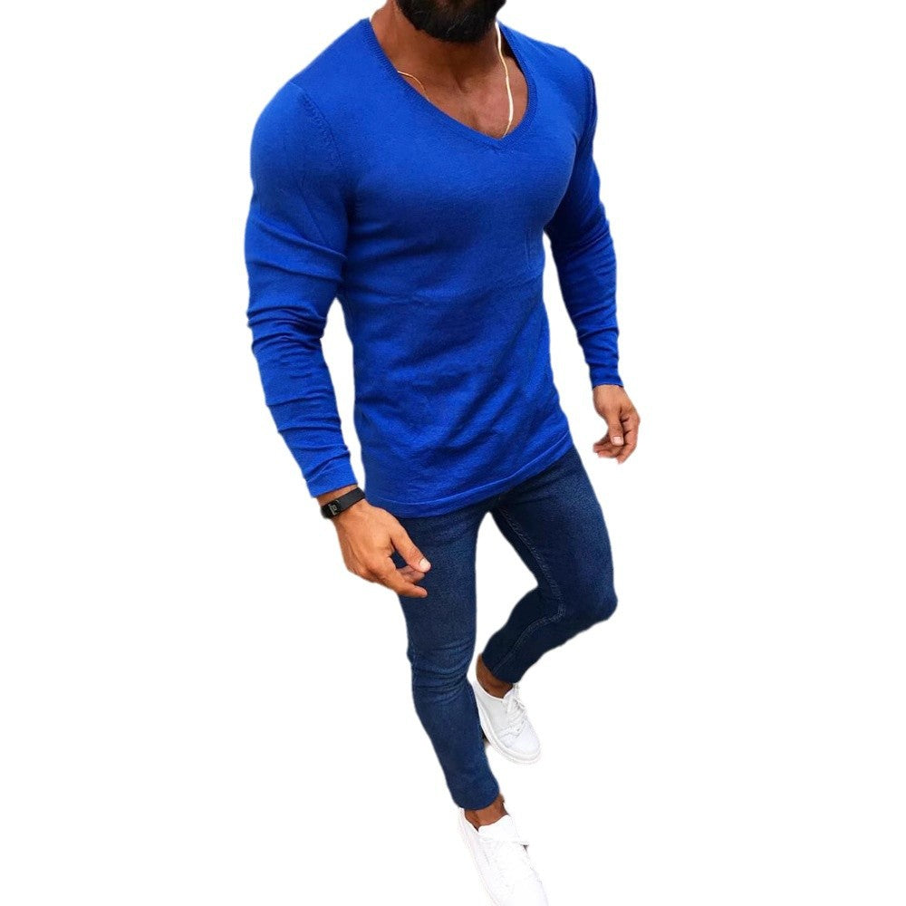 Herren figurbetontes Longsleeve aus Baumwolle mit V-Ausschnitt Drune