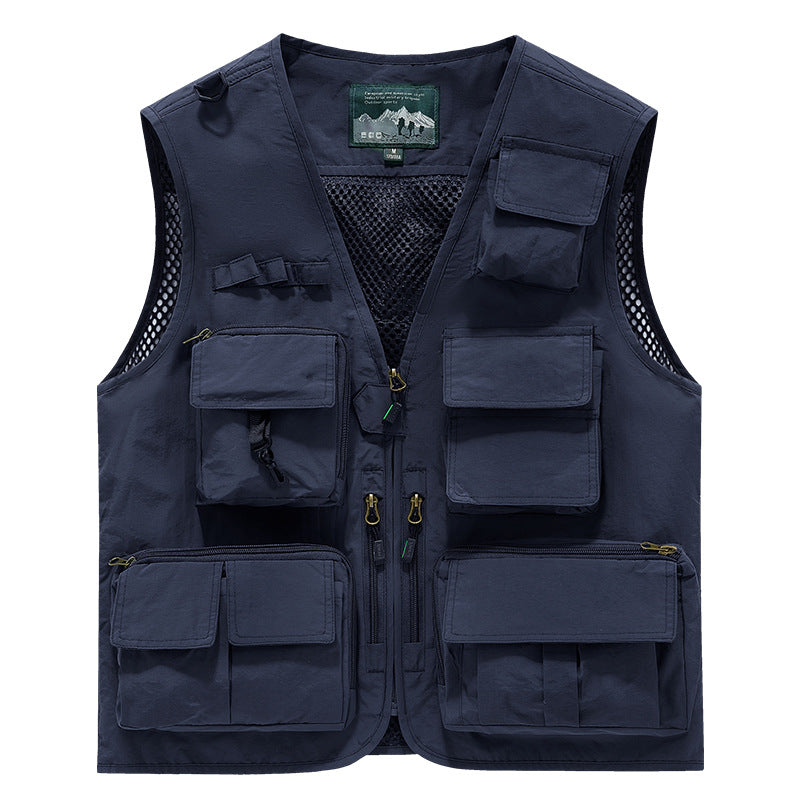 Herren multifunktionale Angler- und Utility‑Weste mit zahlreichen Reißverschluss- und Kletttaschen sowie Mesh-Innenfutter Drune