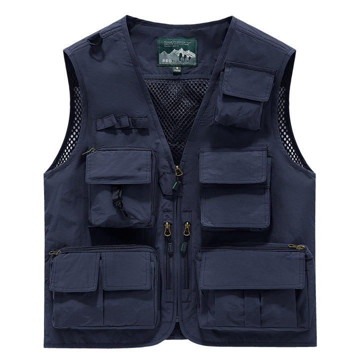 Herren multifunktionale Angler- und Utility‑Weste mit zahlreichen Reißverschluss- und Kletttaschen sowie Mesh-Innenfutter Drune