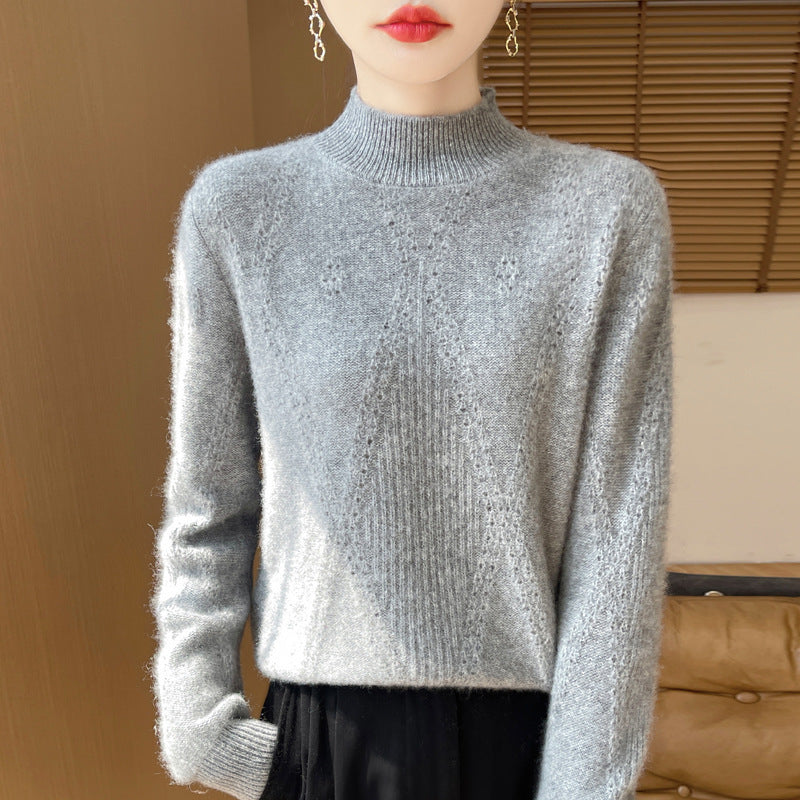 Damen Leichter Mockneck-Feinstrickpullover mit Ajour-Chevron und kaschmirweichem Finish Drune