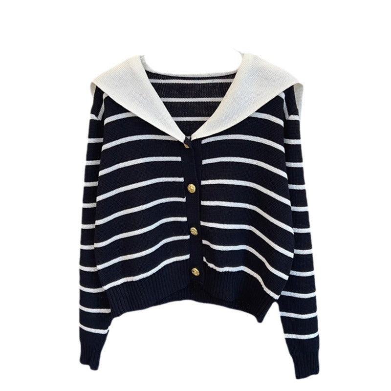 Damen modische gestrickte Cardigan mit Kragen und Knopfdetails Drune