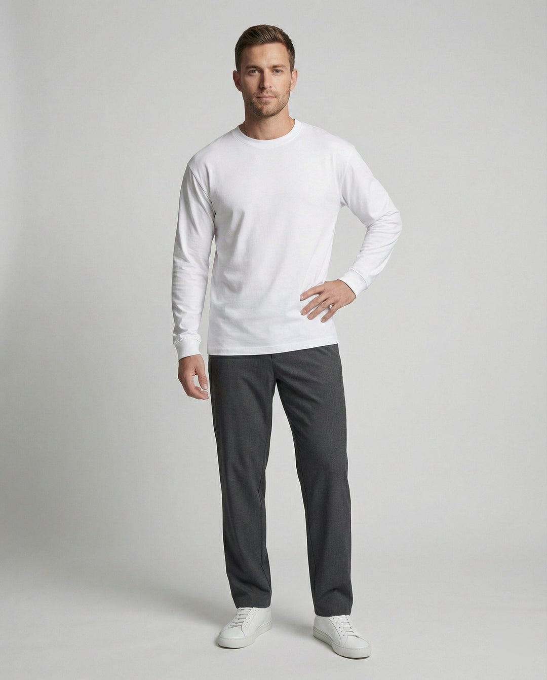 Lässiges Baumwoll Langarmshirt Weiß Oversize T-Shirt für coole Urban Styles