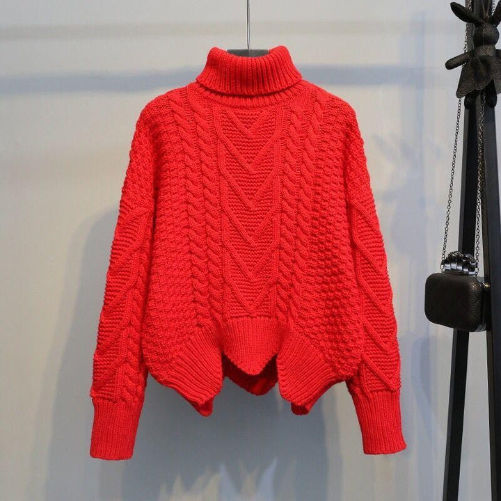 Damen Grobstrickpullover mit hochgeschlossenem Kragen und Zopfmuster Drune