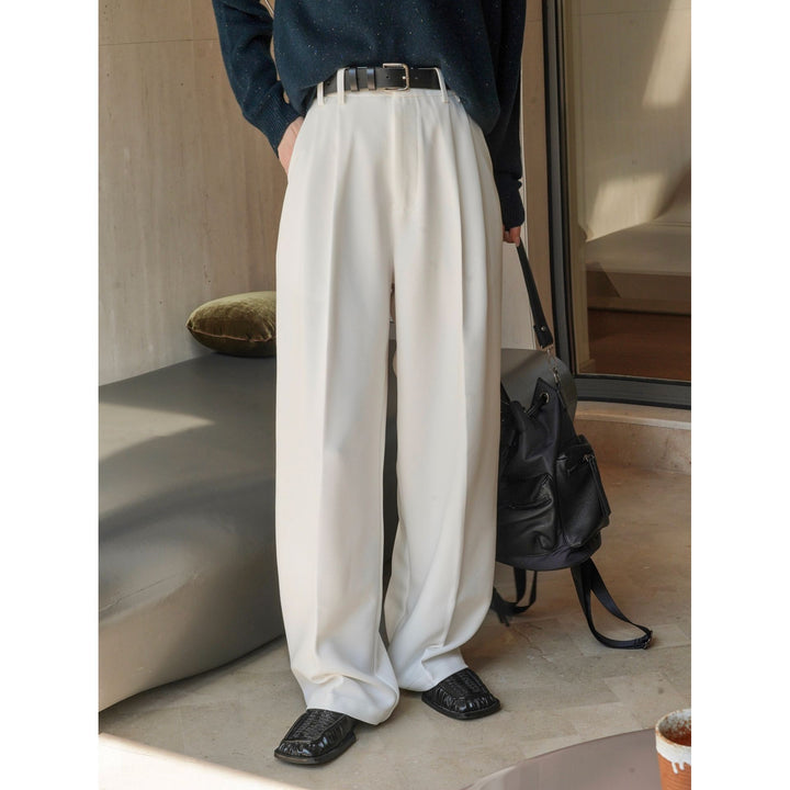Damen Weite Hochtaillierte Bundfalten-Palazzohose mit fließendem Fall Drune