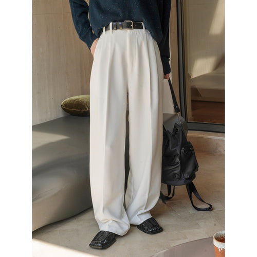 Damen Weite Hochtaillierte Bundfalten-Palazzohose mit fließendem Fall Drune