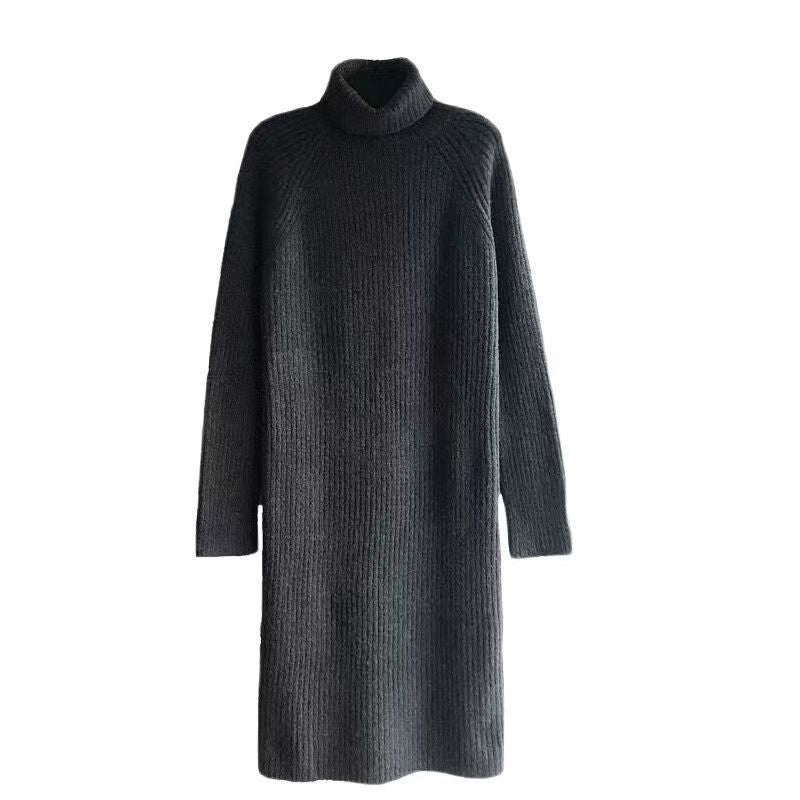 Damen Rippstrickkleid mit hohem Kragen und langem Schnitt Drune