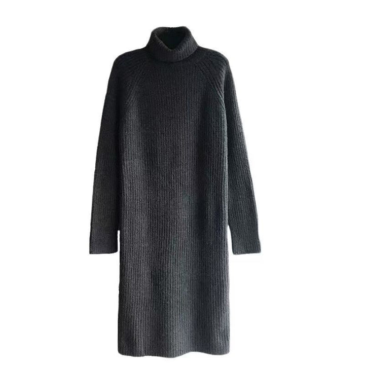 Damen Rippstrickkleid mit hohem Kragen und langem Schnitt Drune