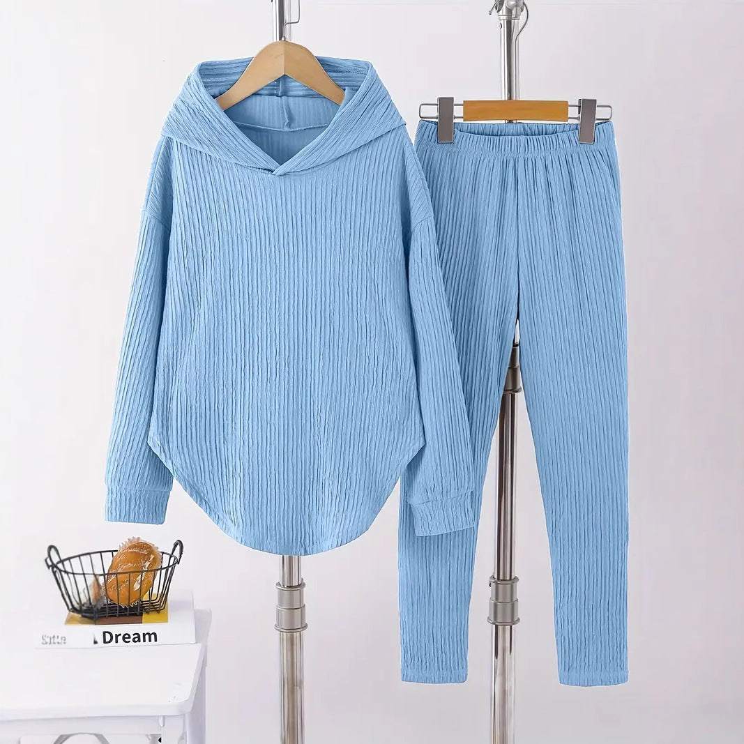 Damen lässiger Sweat-Pulli und -Hose Set mit strukturiertem Design Drune