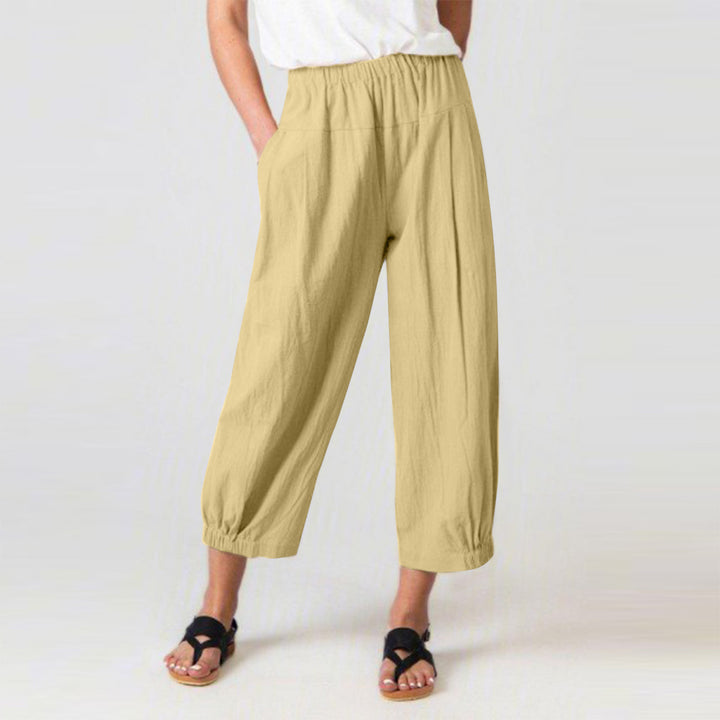 Damen lässige Palazzo-Hose mit elastischem Bund und Seitentaschen Drune
