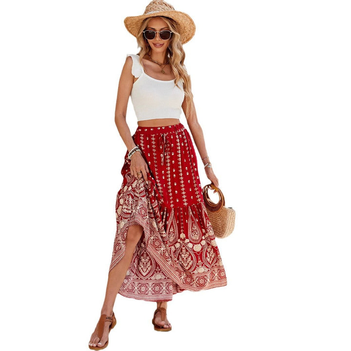 Damen weite Boho-Rock mit verzierten Volants Drune
