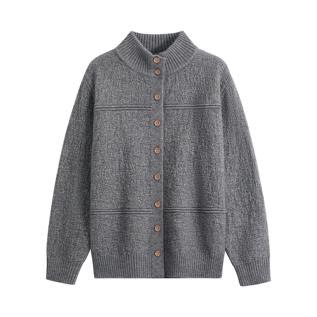 Damen Langer Oversize-Wollmix-Cardigan mit hohem Rippenkragen und Vintage-Knöpfen Drune