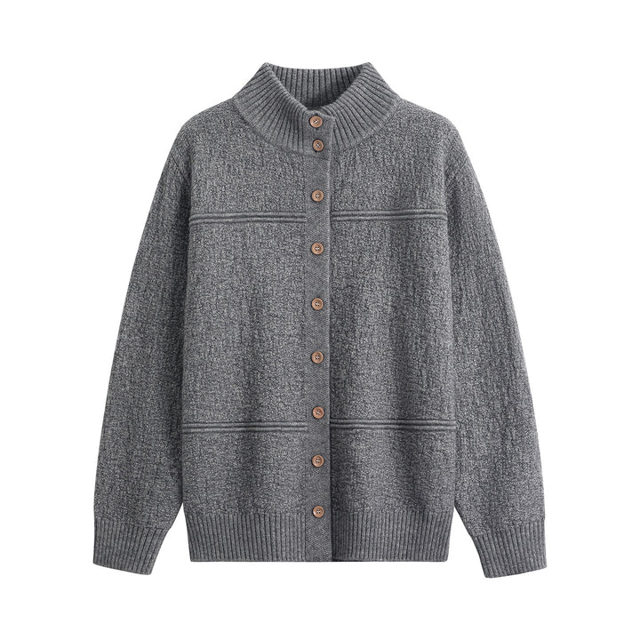 Damen Langer Oversize-Wollmix-Cardigan mit hohem Rippenkragen und Vintage-Knöpfen Drune