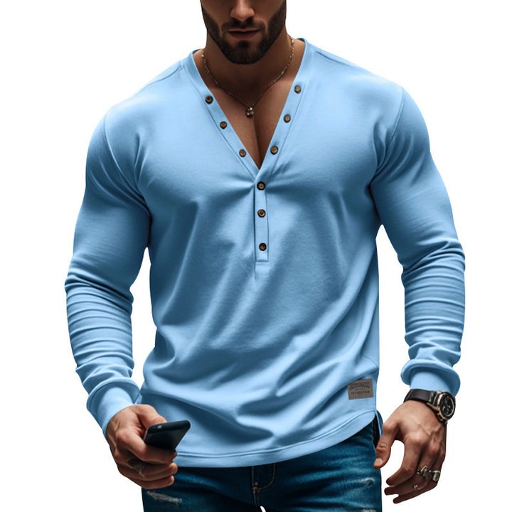 Herren Langarm Henley T-Shirt mit modernem Knopfverschluss und figurbetontem Schnitt Drune