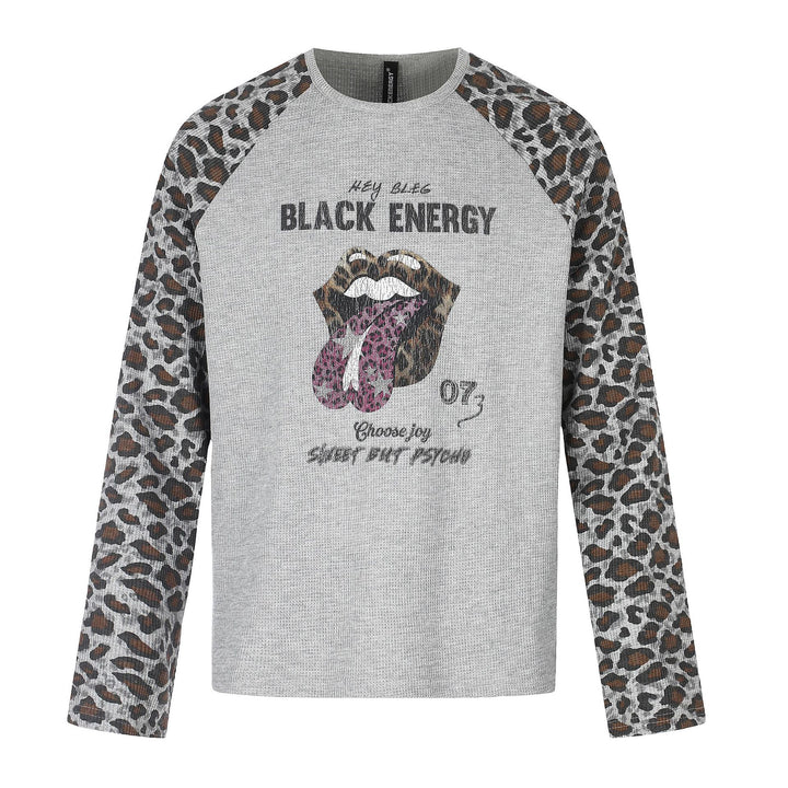 Damen Lässiges Langarmshirt mit Raglanärmeln, Leoparden-Ärmeln und Statement-Print Drune