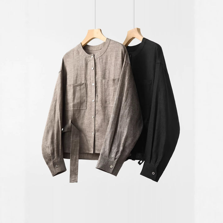 Damen Modische Oversized-Bluse mit Gürtel Drune