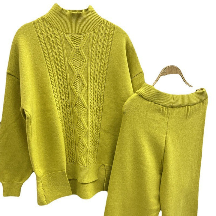 Damen eleganter Strickanzug mit hohem Kragen und farbenfrohem Muster Drune