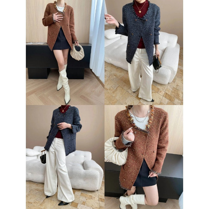 Damen lässige Longjacke mit strukturiertem Gewebe und dekorativen Knöpfen Drune