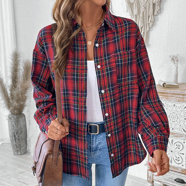 Damen kariertes Overshirt mit breiten Ärmel-Design Drune